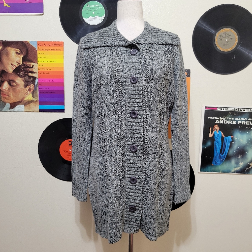 Dressbarn | Gray & Black Knit Button-Up Cardigan